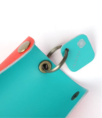 leather craft kit キーケース ターコイズブルー&マンダリンオレンジ