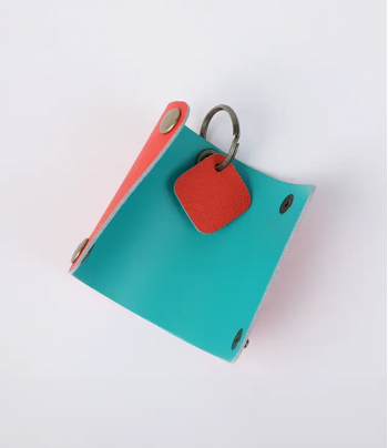 leather craft kit キーケース ターコイズブルー&マンダリンオレンジ