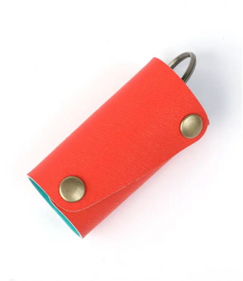 leather craft kit キーケース ターコイズブルー&マンダリンオレンジ