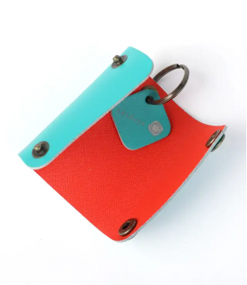 leather craft kit キーケース ターコイズブルー&マンダリンオレンジ