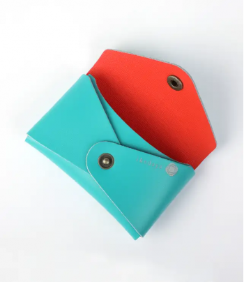 leather craft kit カード＆コインケース ターコイズブルー&マンダリンオレンジ